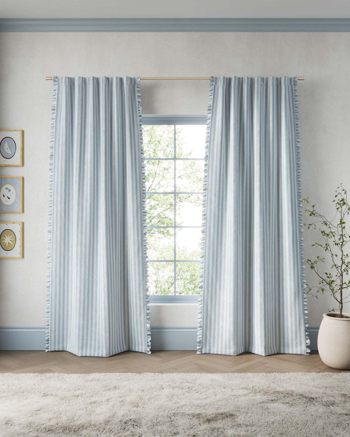 Striped Ruffle Blackout Curtain | Nestig