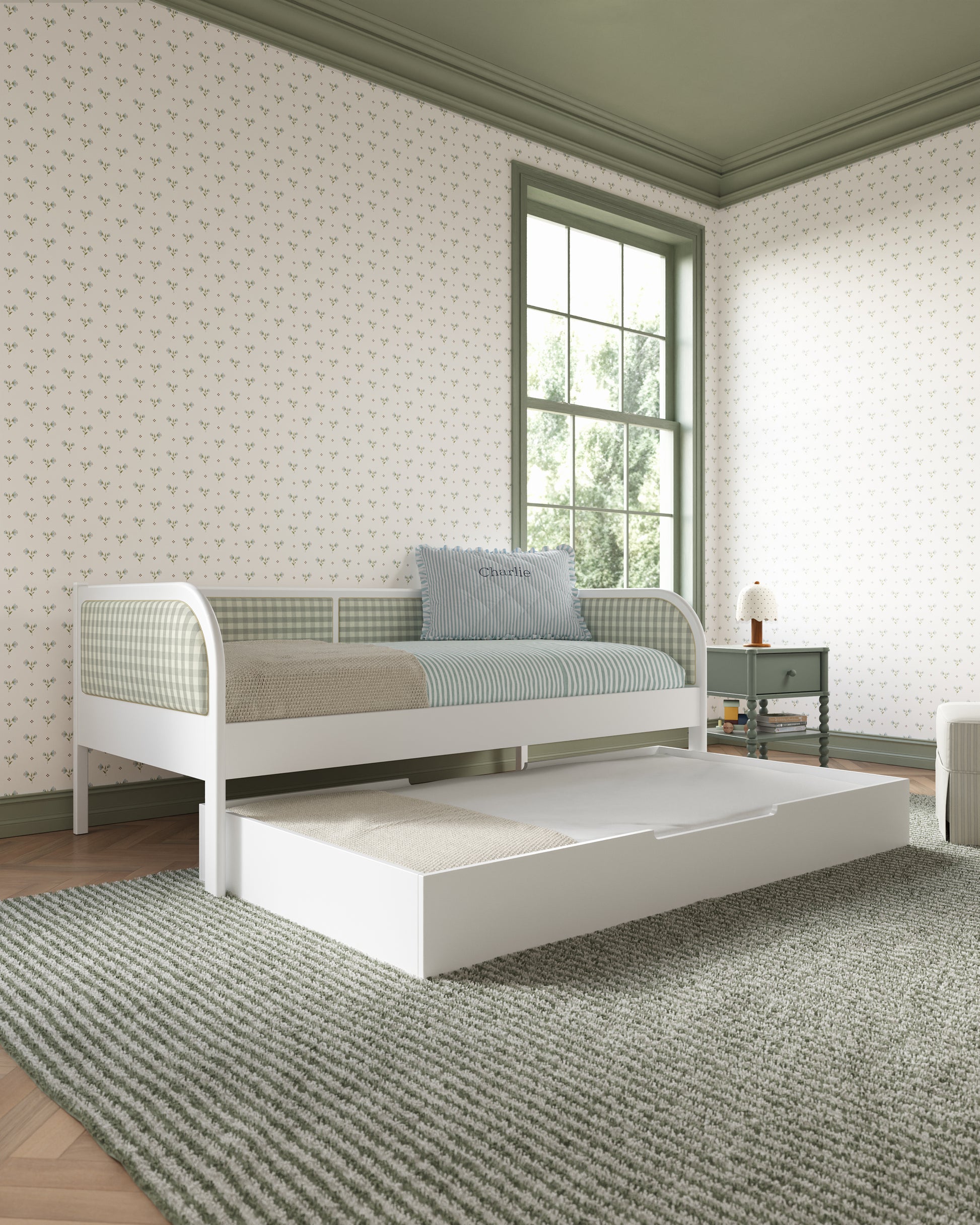White / Celadon Gingham
