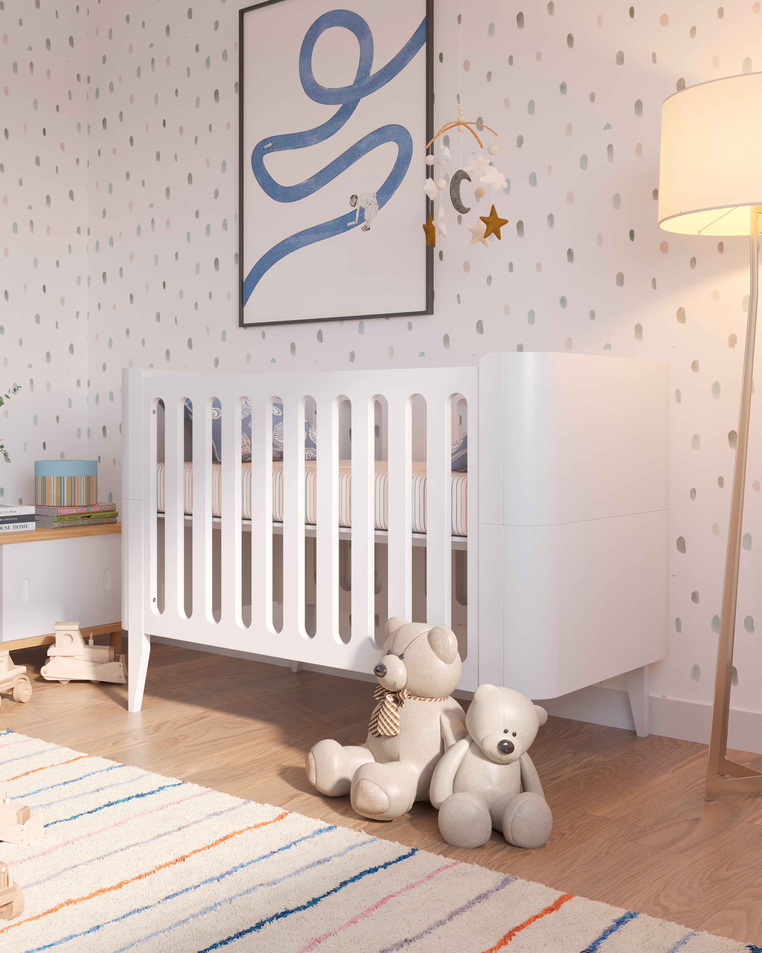 The Snow Crib White Convertible Bassinet Crib Nestig