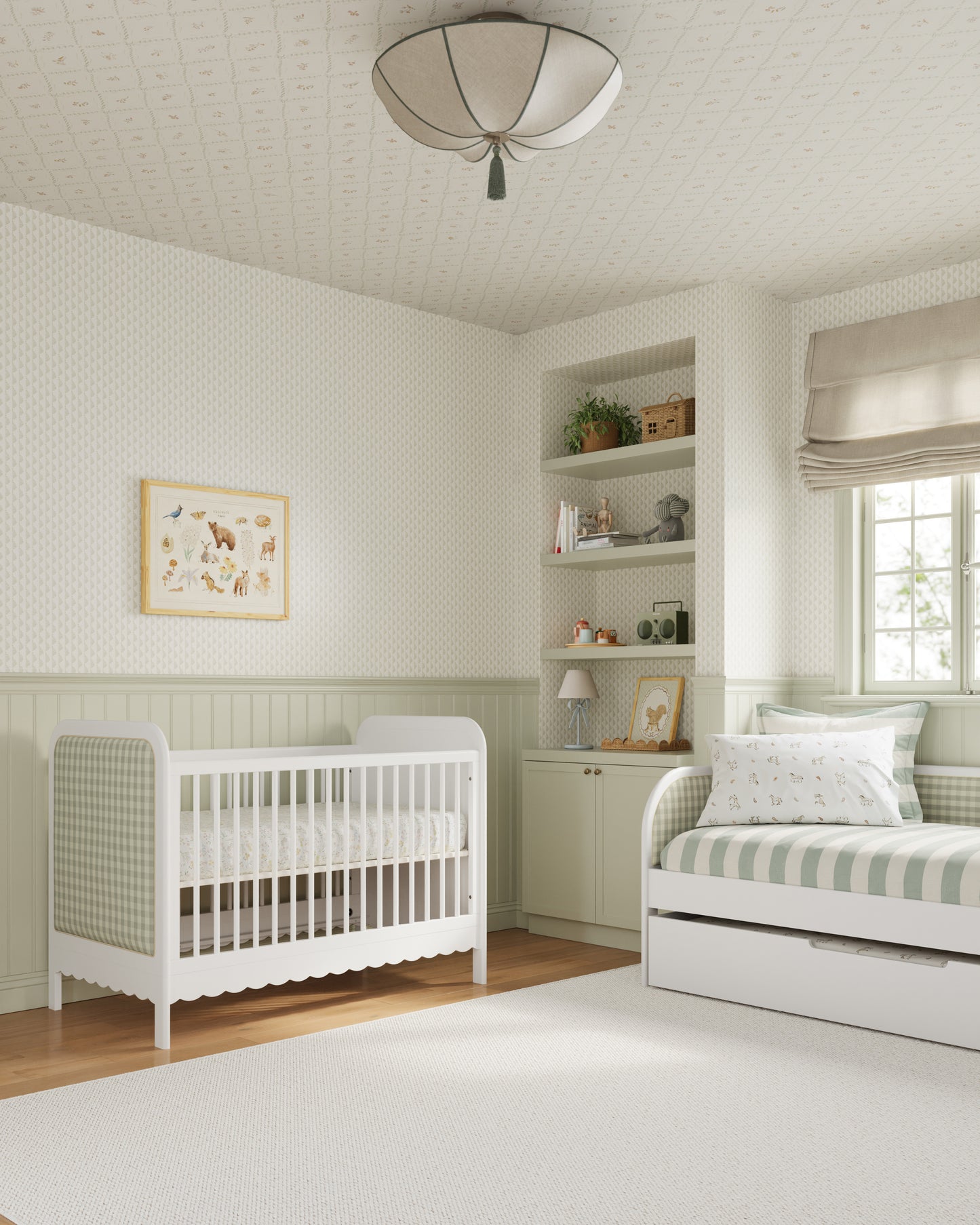 White / Celadon Gingham