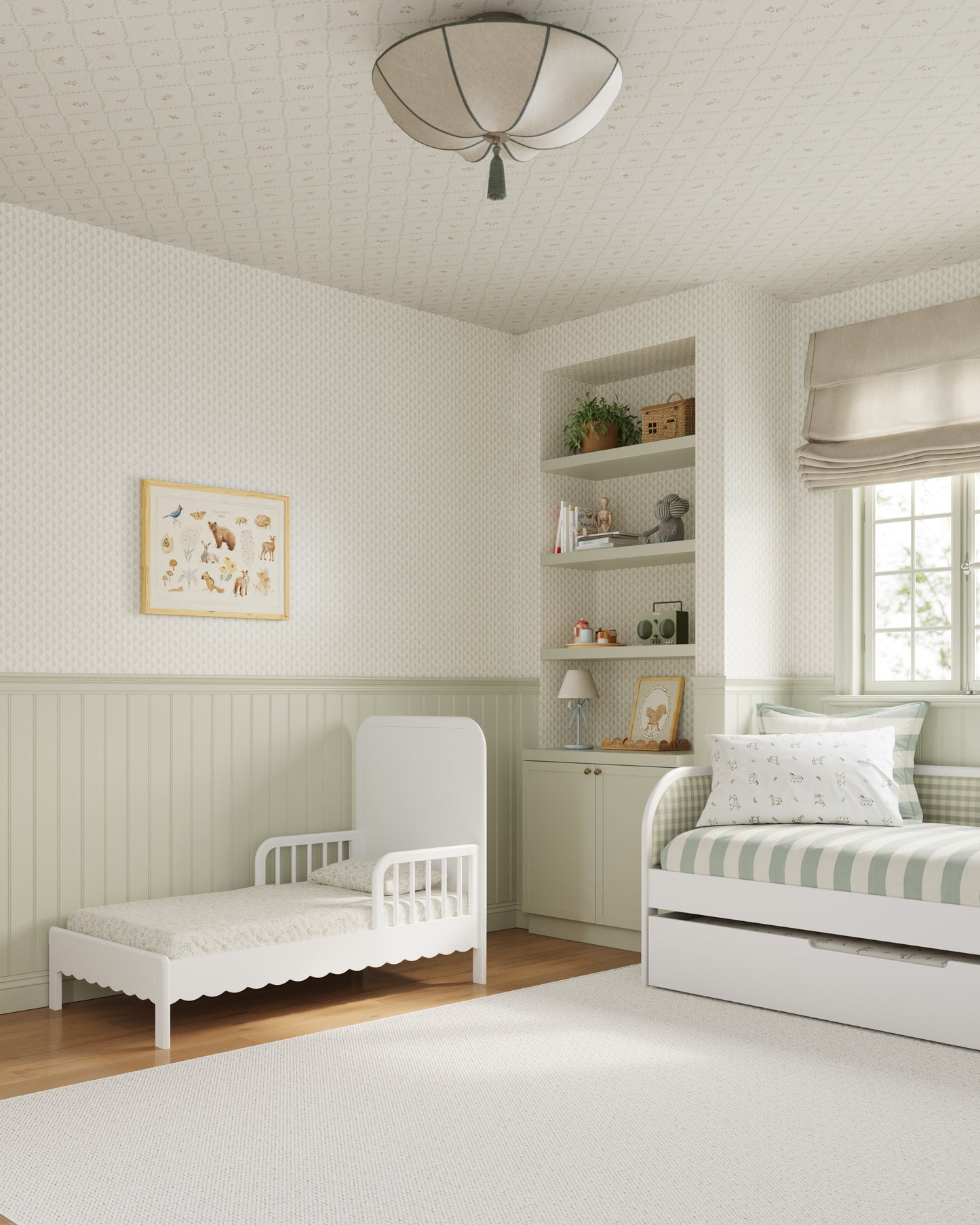 White / Celadon Gingham