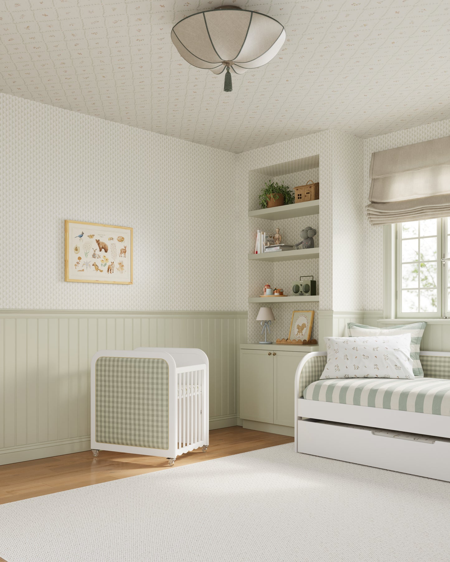 White / Celadon Gingham