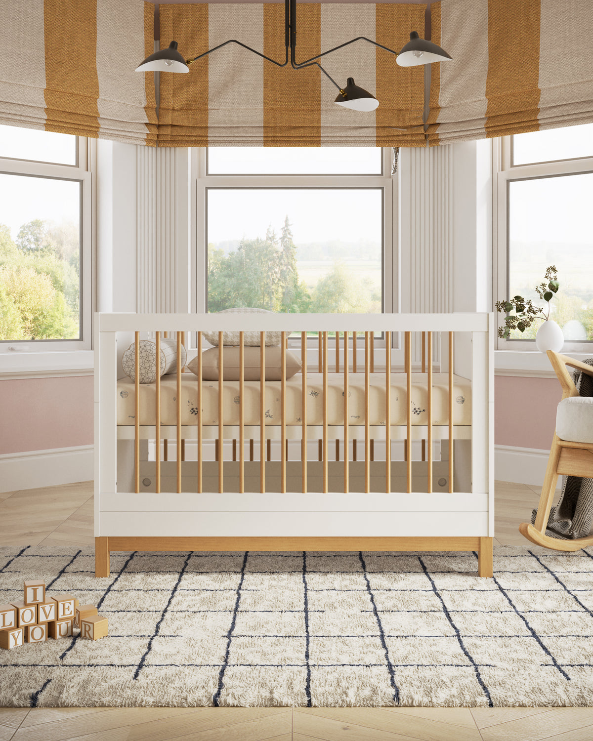 The Mountain Crib White & Wood Convertible Crib Nestig