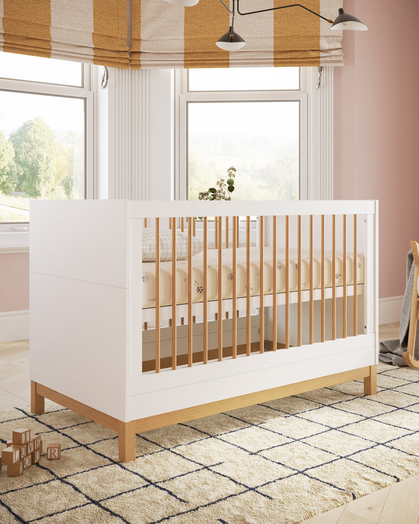 The Mountain Crib White & Wood Convertible Crib Nestig