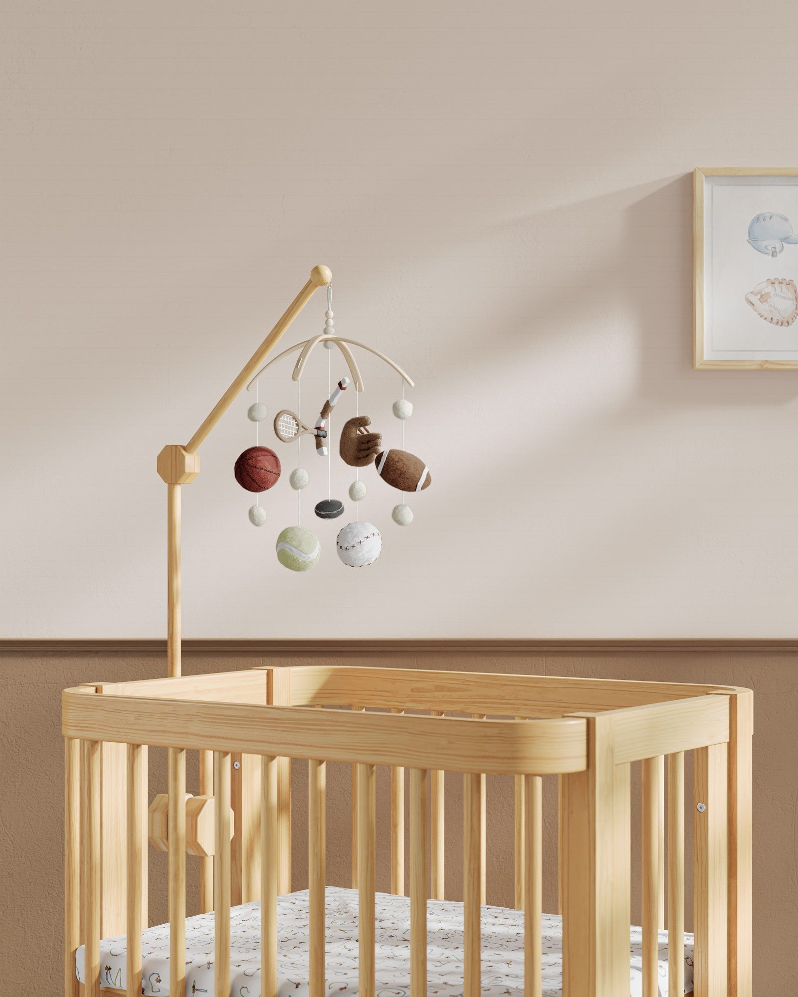 football helmet baby mobile Nestig Good Sport Baby Mobile, Wood