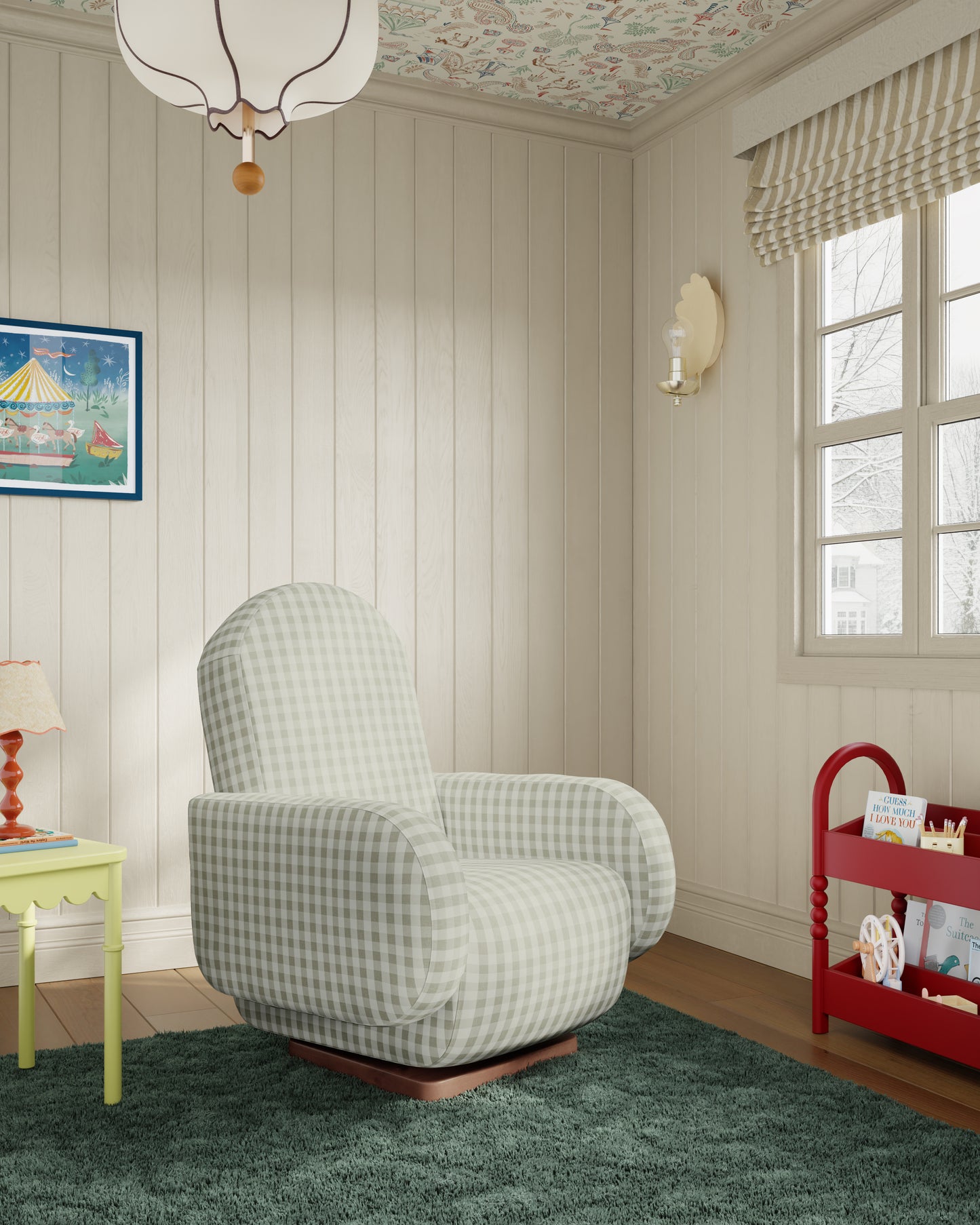 Celadon Gingham / Wood Base