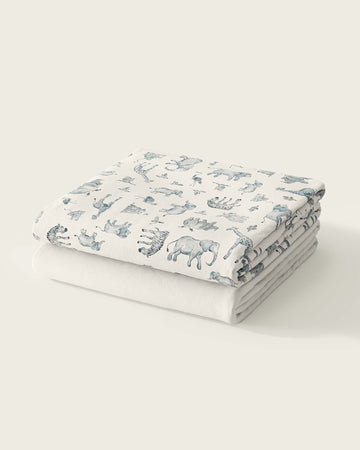 Organic Fitted Watercolor Safari Cot Sheet Set