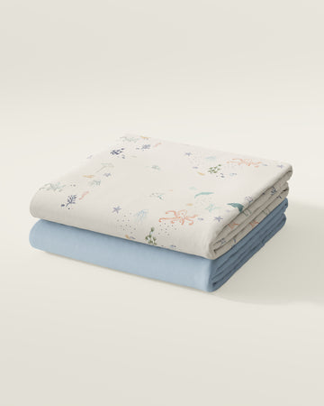Organic Fitted Seascape Cot Sheet Set