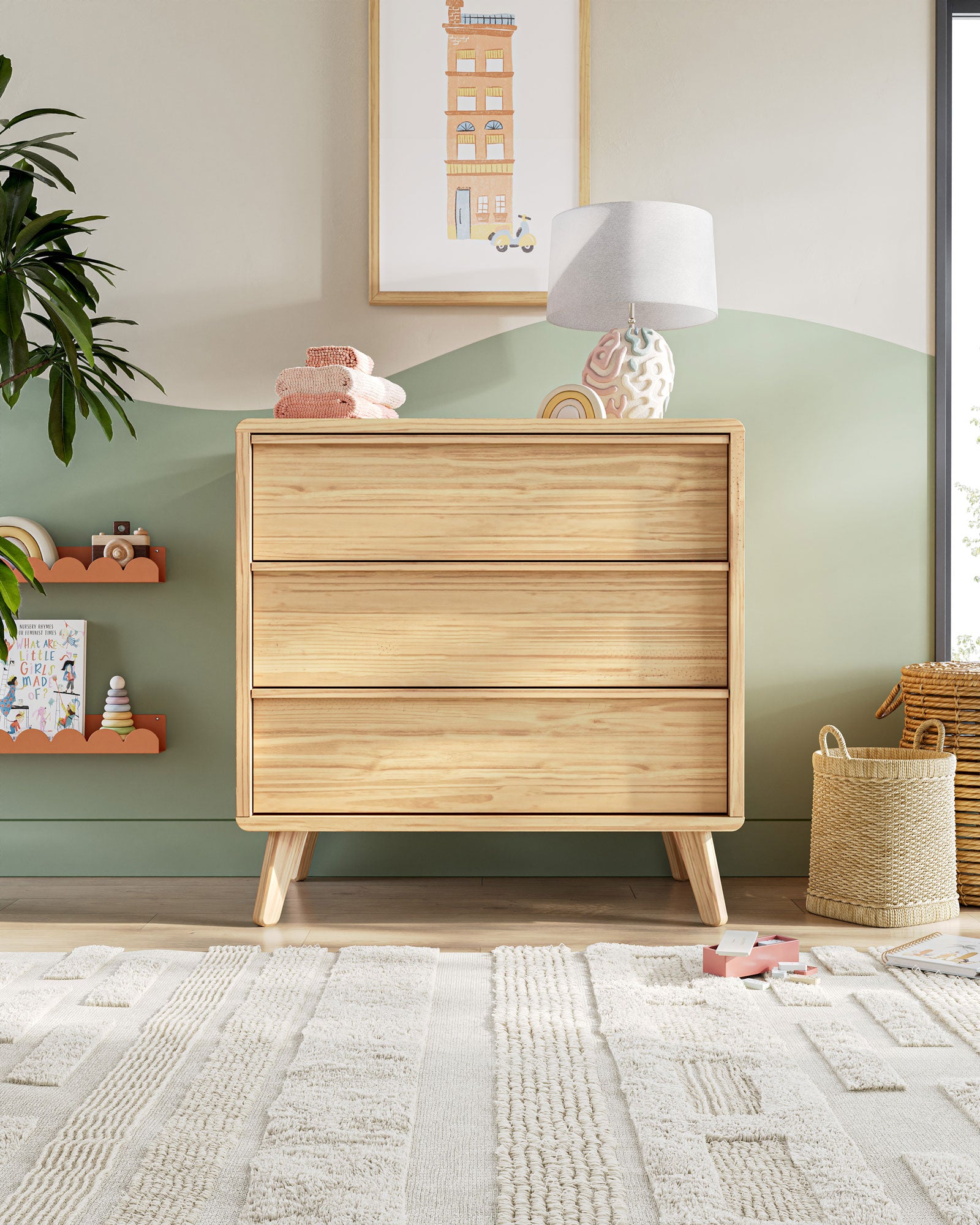 Nestig The Willow Assembled Changing Pad Dresser, Walnut, Wood